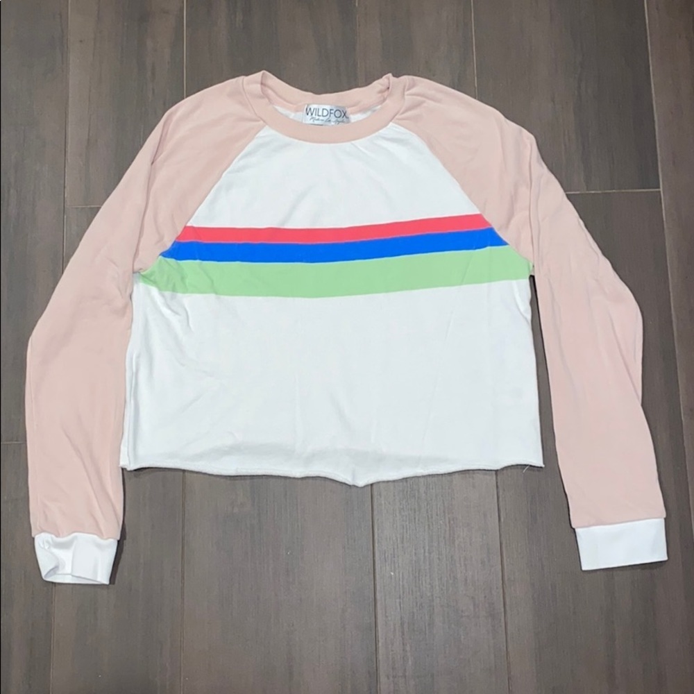 🎉HP Wildfox Beachhouse Striped Cropped Sweatshirt - Picture 9 of 11